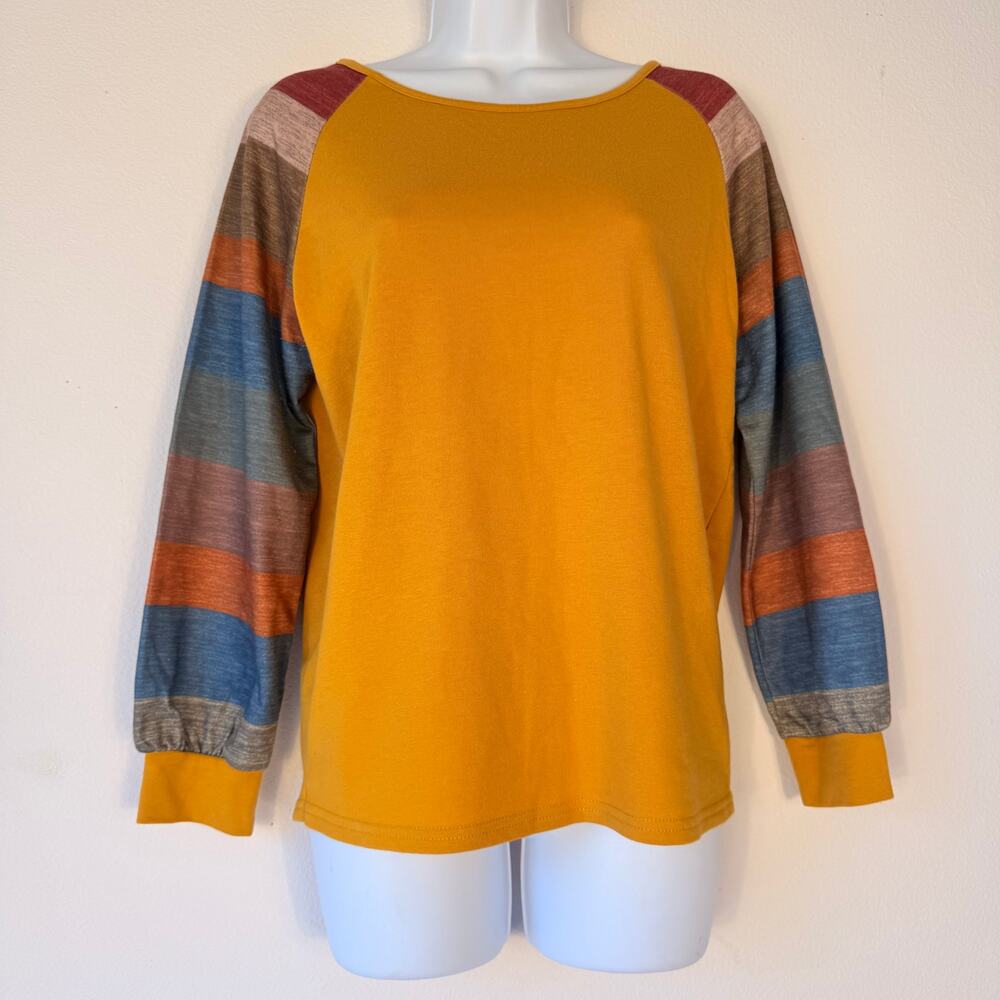 SHEIN Mustard Yellow Striped Raglan Sleeve Top Small